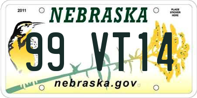 NE license plate 99VT14