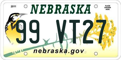 NE license plate 99VT27