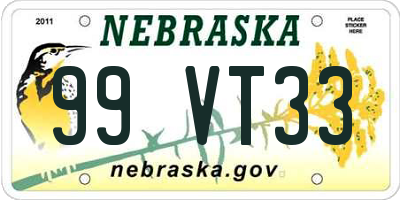 NE license plate 99VT33