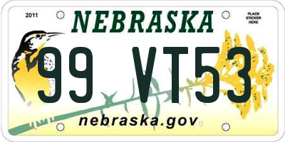 NE license plate 99VT53