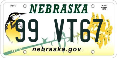 NE license plate 99VT67