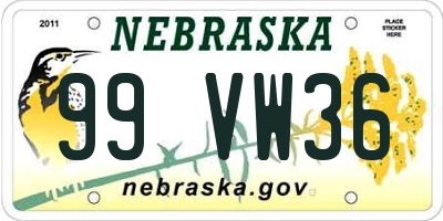 NE license plate 99VW36