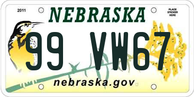 NE license plate 99VW67