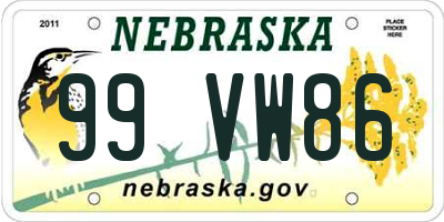 NE license plate 99VW86