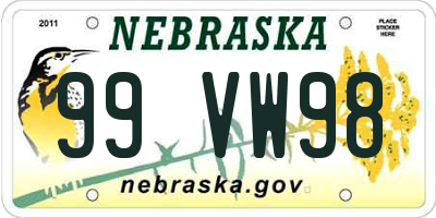 NE license plate 99VW98