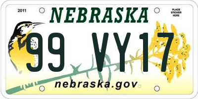 NE license plate 99VY17