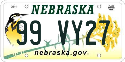 NE license plate 99VY27