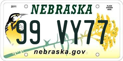 NE license plate 99VY77