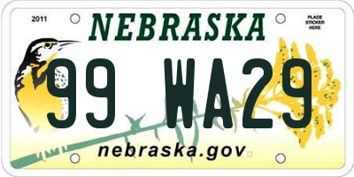 NE license plate 99WA29