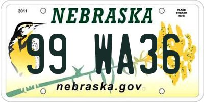 NE license plate 99WA36