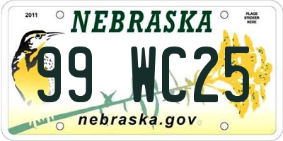 NE license plate 99WC25