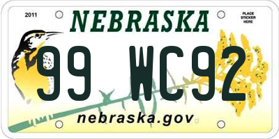 NE license plate 99WC92