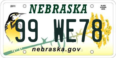 NE license plate 99WE78