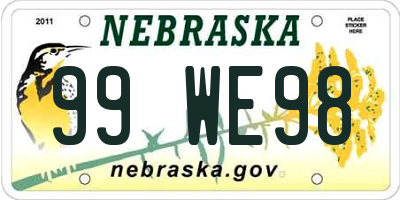 NE license plate 99WE98