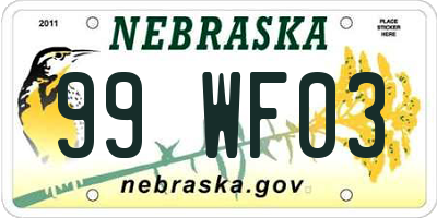 NE license plate 99WF03