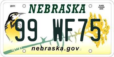 NE license plate 99WF75