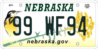 NE license plate 99WF94