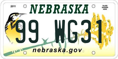 NE license plate 99WG31