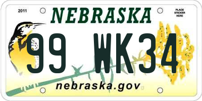 NE license plate 99WK34