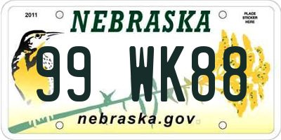 NE license plate 99WK88