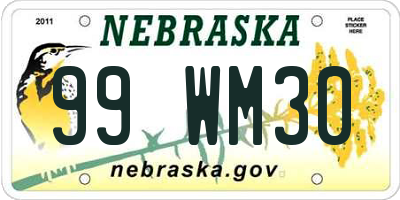 NE license plate 99WM30