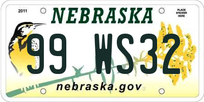 NE license plate 99WS32