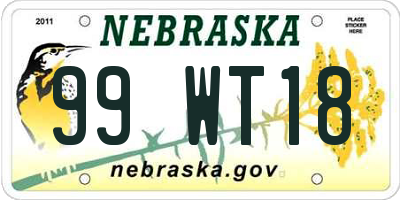 NE license plate 99WT18