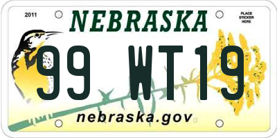 NE license plate 99WT19