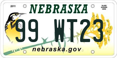 NE license plate 99WT23