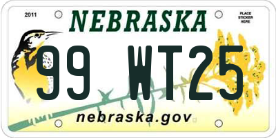 NE license plate 99WT25