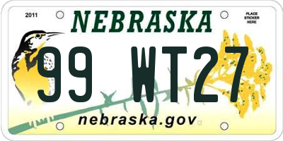 NE license plate 99WT27