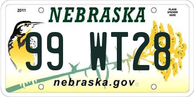 NE license plate 99WT28