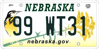 NE license plate 99WT31