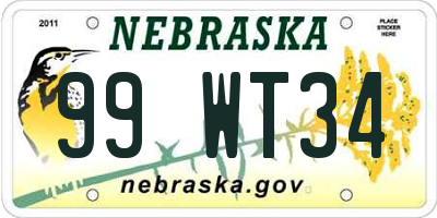 NE license plate 99WT34