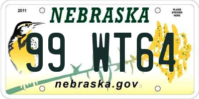 NE license plate 99WT64