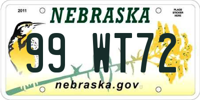 NE license plate 99WT72