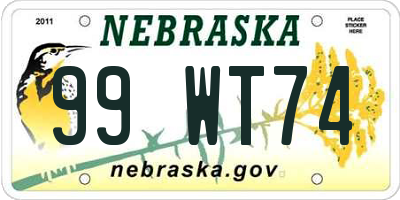 NE license plate 99WT74