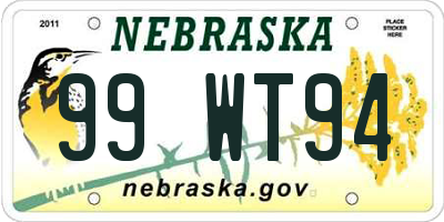 NE license plate 99WT94