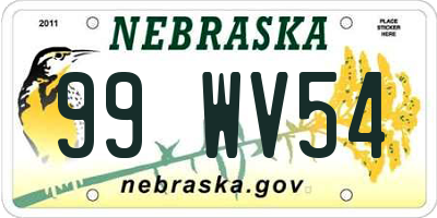 NE license plate 99WV54