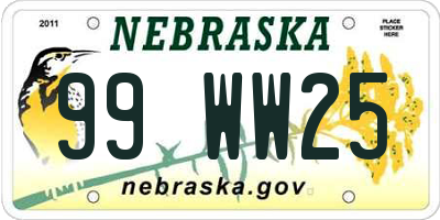 NE license plate 99WW25