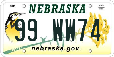 NE license plate 99WW74