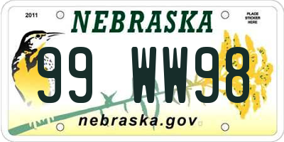 NE license plate 99WW98