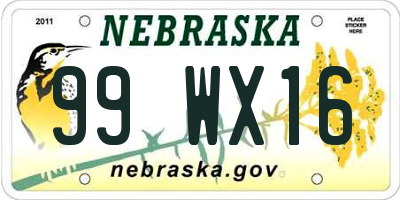 NE license plate 99WX16