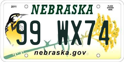 NE license plate 99WX74