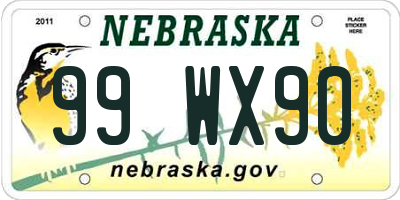 NE license plate 99WX90