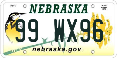 NE license plate 99WX96