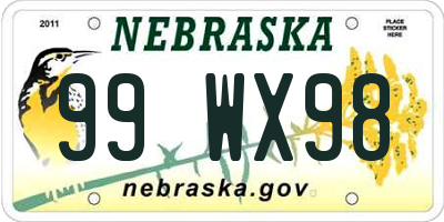 NE license plate 99WX98