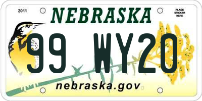 NE license plate 99WY20