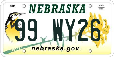 NE license plate 99WY26