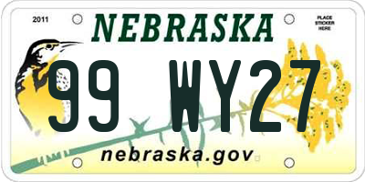 NE license plate 99WY27